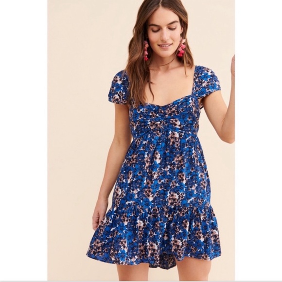 Free People Pattern Play Mini Blue Floral Dress - Picture 5 of 8